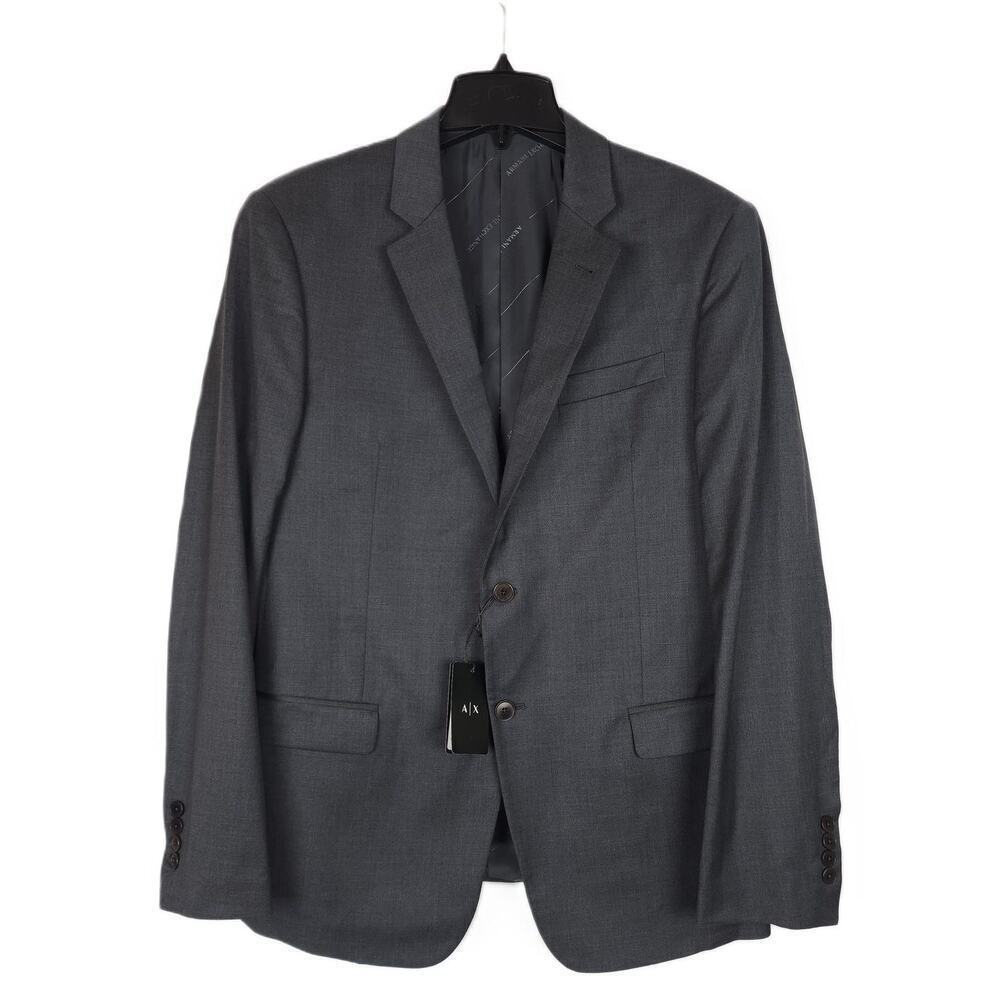 Armani Exchange Mens Slim Fit Suit Jacket Blazer 42L Dark Grey Stretch Wool NWT